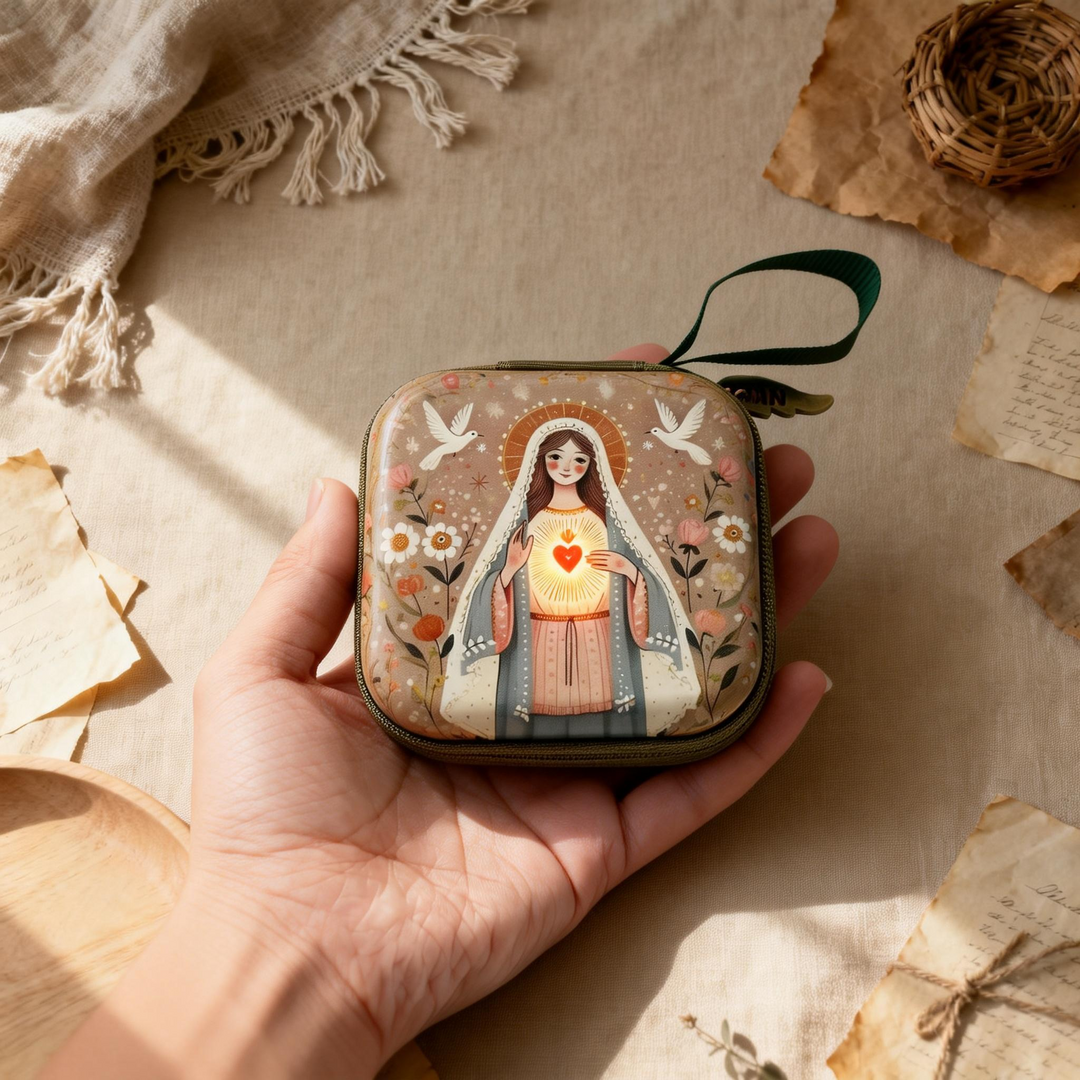 BlessingTree Square Hand-Painted Rosary Storage Case