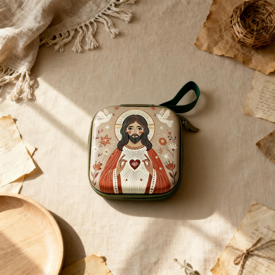 BlessingTree Square Hand-Painted Rosary Storage Case