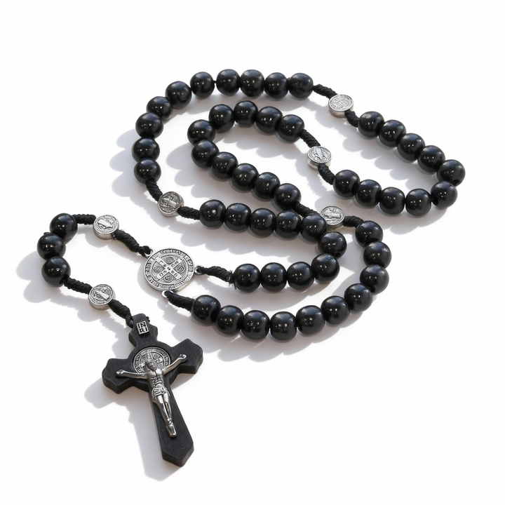 BlessingTree St. Benedict Wooden Rosary Necklace for Daily Prayer