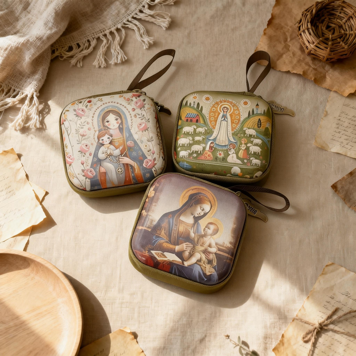 BlessingTree Square Hand-Painted Rosary Storage Case