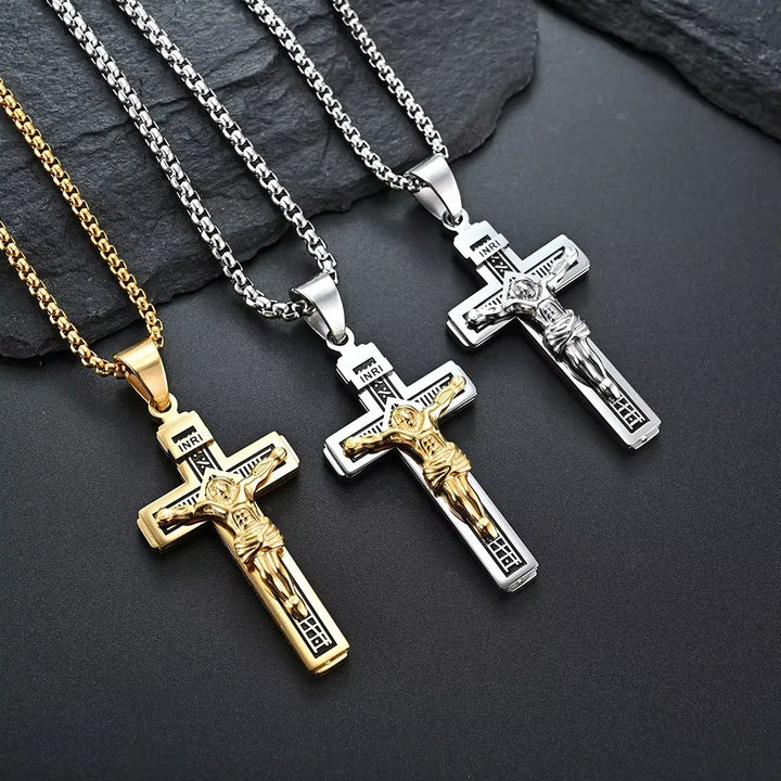 BlessingTree Stainless Steel Crucifix Necklace INRI Jesus Cross Pendant