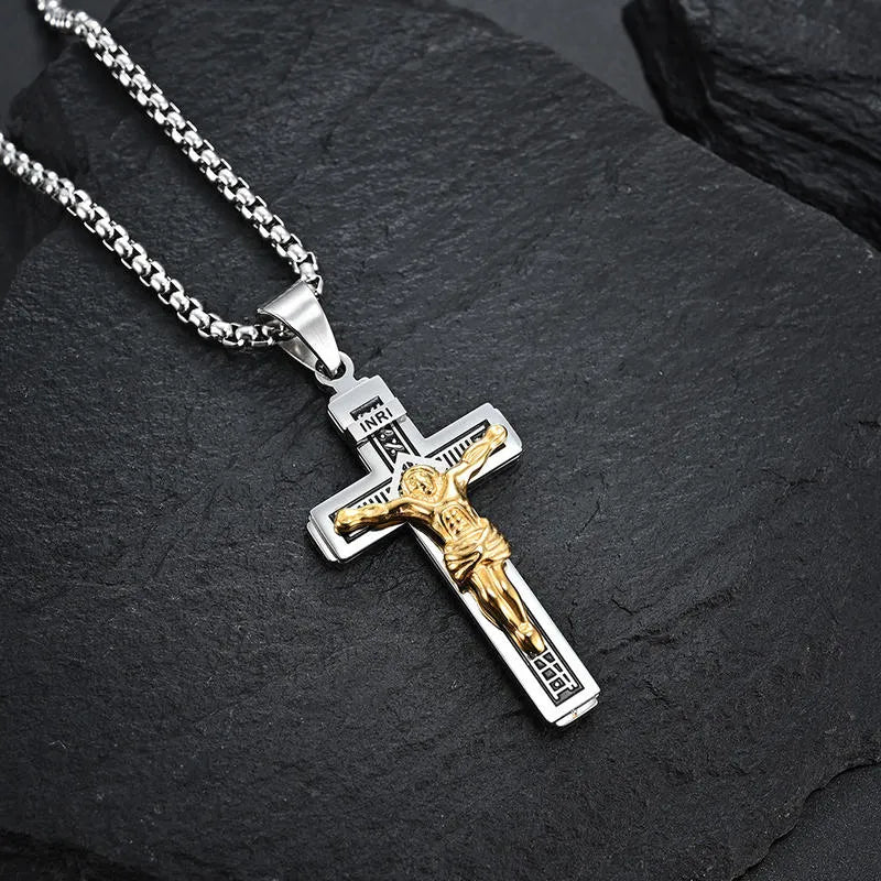BlessingTree Stainless Steel Crucifix Necklace INRI Jesus Cross Pendant