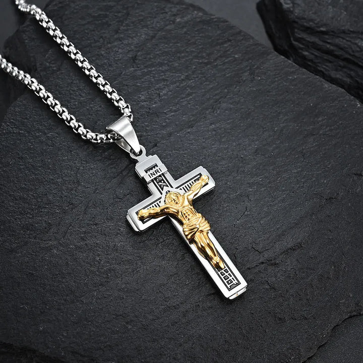BlessingTree Stainless Steel Crucifix Necklace INRI Jesus Cross Pendant