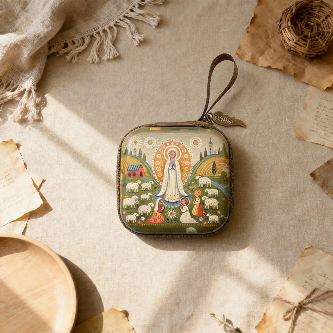 BlessingTree Square Hand-Painted Rosary Storage Case