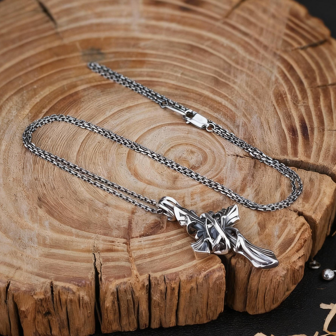 BlessingTree Vintage Thorn Cross Pendant Necklace
