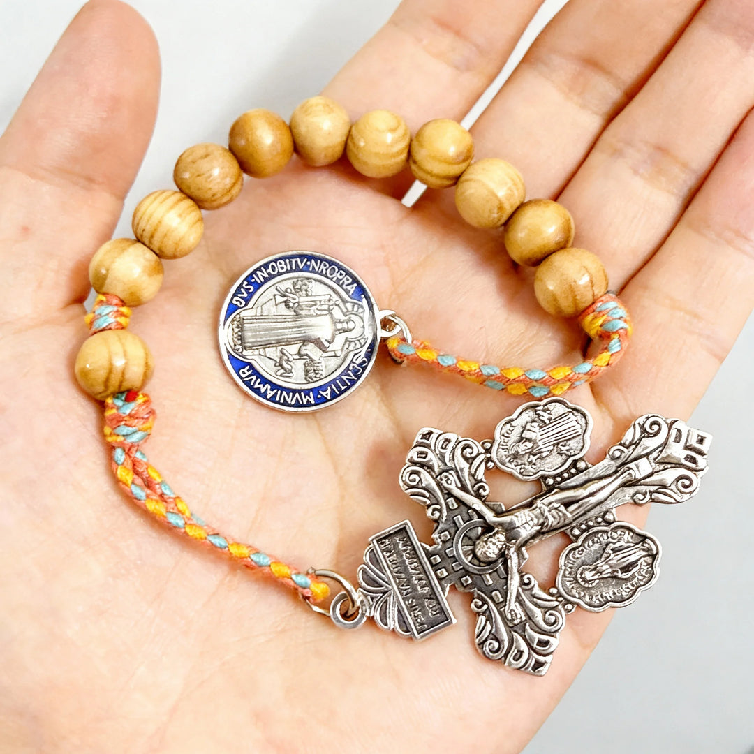 BlessingTree Saint Benedict Pocket Rosary with Olive Wood Beads