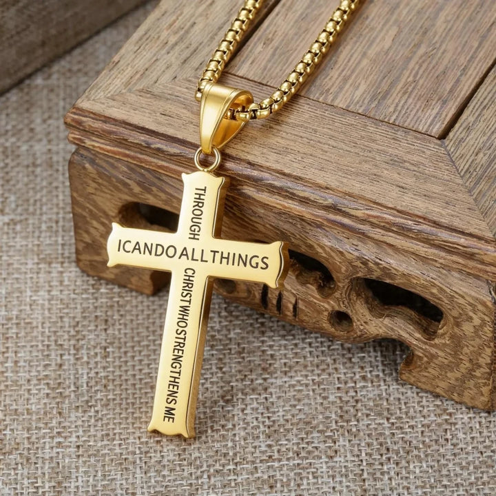 BlessingTree Philippians 4:13 Cross Pendant Necklace Stainless Steel Scripture Christian