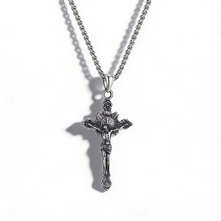 BlessingTree Stainless Steel INRI Crucifix Necklace with Jesus Figure Catholic Cross Pendant