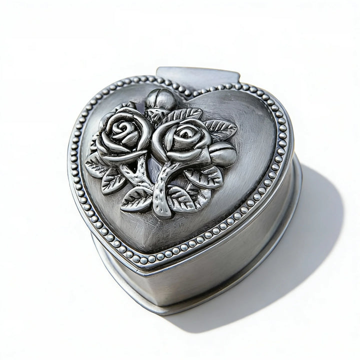 BlessingTree Vintage Rose Jewelry Box, Zinc Alloy Ring and Rosary Storage Case, Round or Heart Design