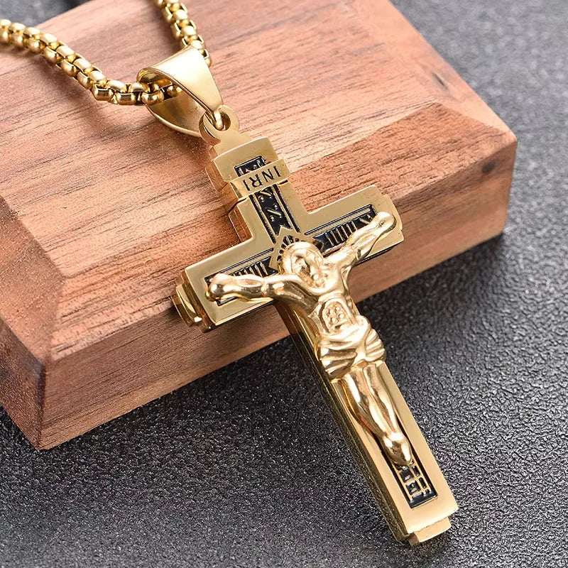 BlessingTree Stainless Steel Crucifix Necklace INRI Jesus Cross Pendant
