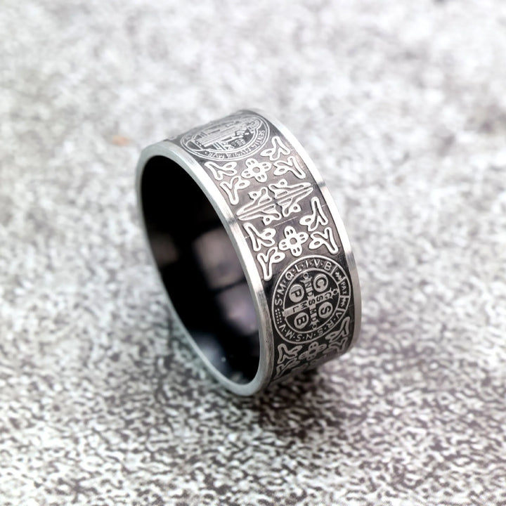 BlessingTree St Benedict Medal Ring Stainless Steel Catholic Protective Ring