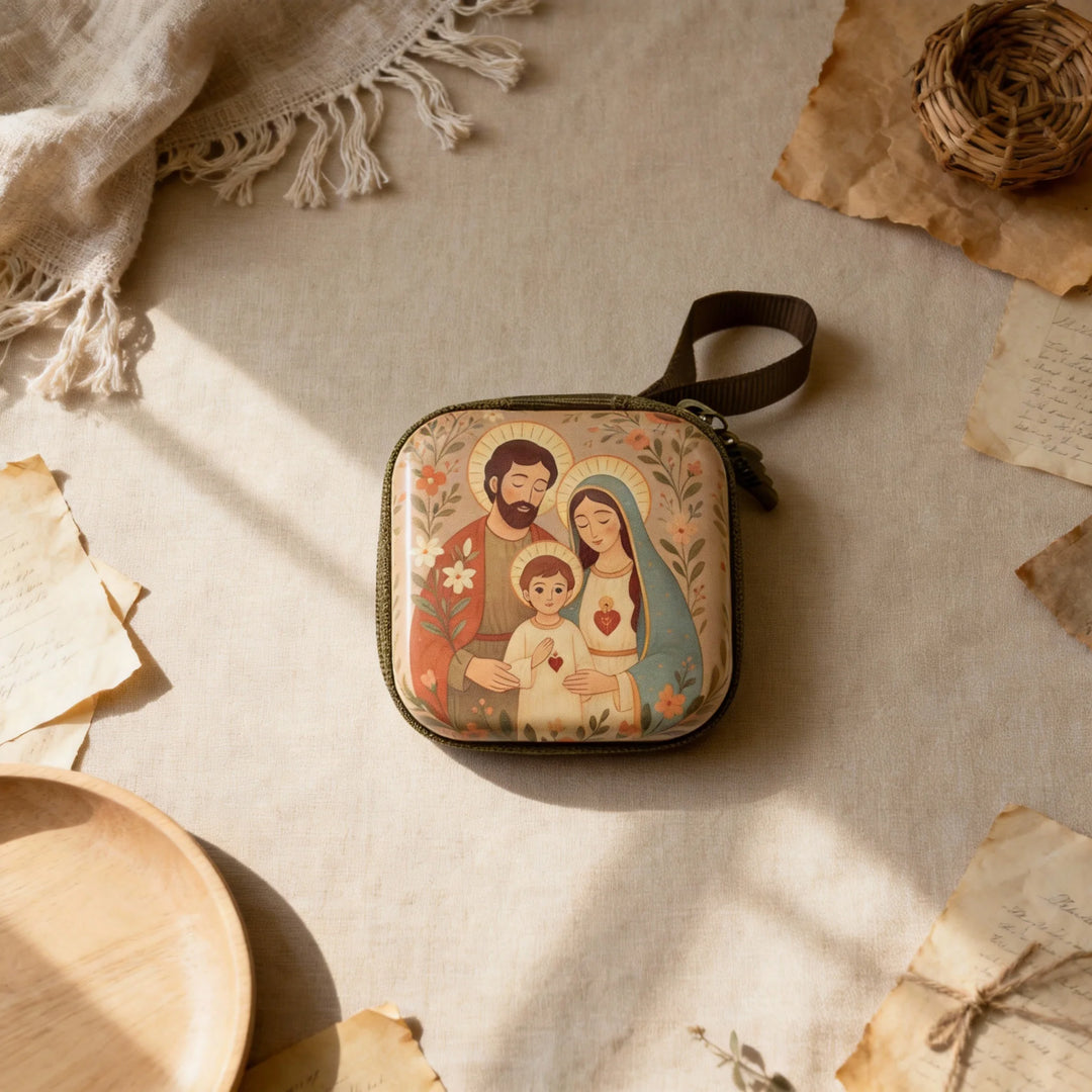 BlessingTree Square Hand-Painted Rosary Storage Case