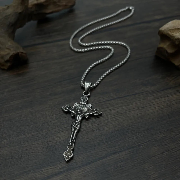 BlessingTree Stainless Steel INRI Crucifix Necklace with Jesus Figure Catholic Cross Pendant