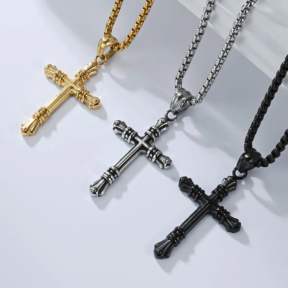 BlessingTree Stainless Steel Cross Pendant Necklace Gold Silver Black