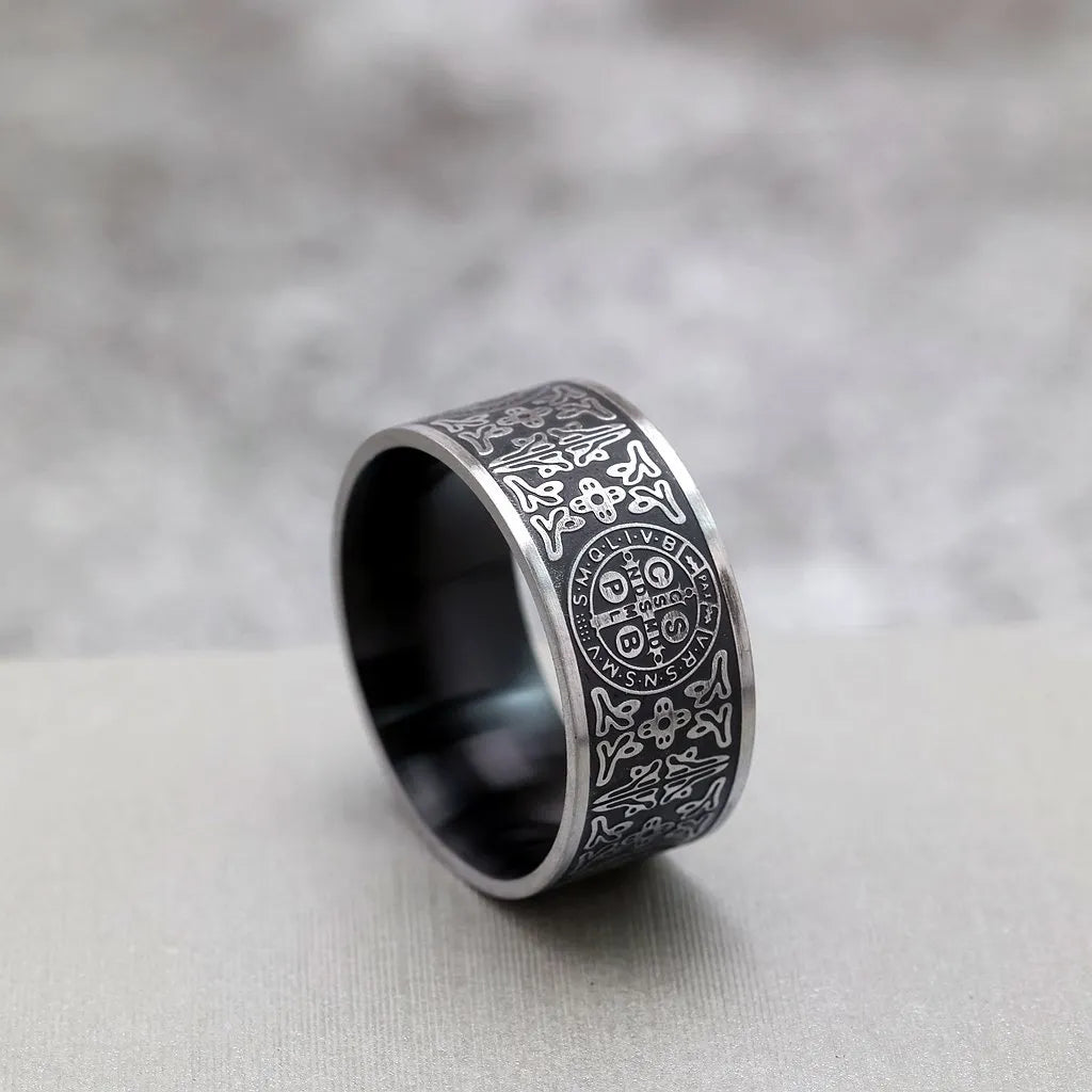 BlessingTree St Benedict Medal Ring Stainless Steel Catholic Protective Ring