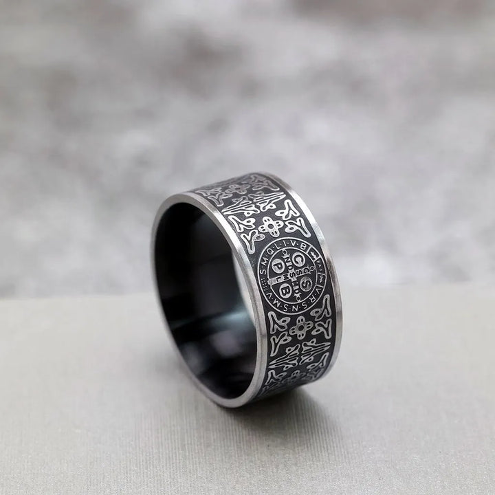 BlessingTree St Benedict Medal Ring Stainless Steel Catholic Protective Ring