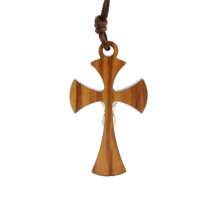 BlessingTree Olive Wood Crucifix Necklace with Corpus and Cord