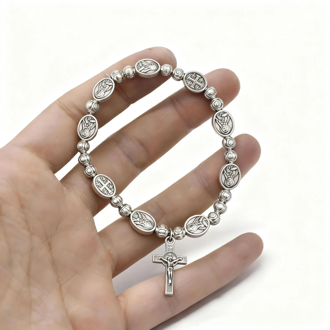 BlessingTree Stainless Alloy Cross Pocket Rosary Bracelet – Catholic Prayer Beads Jewelry Gift