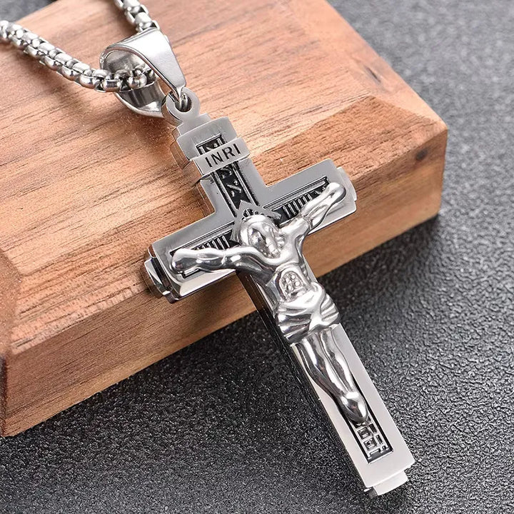 BlessingTree Stainless Steel Crucifix Necklace INRI Jesus Cross Pendant