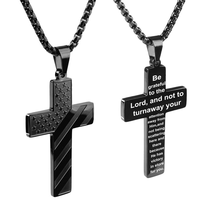 BlessingTree Black Stainless Steel Inspirational Quote Pendant Necklace 24 Inch Flag Motif