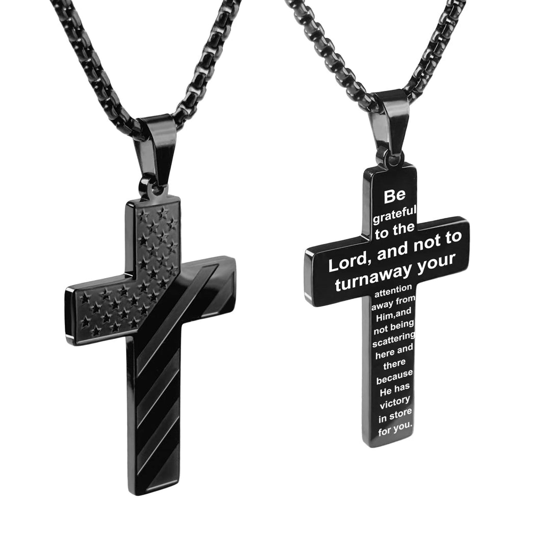BlessingTree Black Stainless Steel Inspirational Quote Pendant Necklace 24 Inch Flag Motif