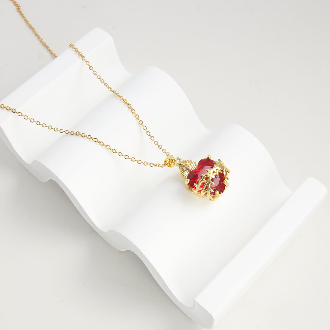 BlessingTree Red Sacred Heart Cross Necklace Zircon Catholic Devotional Pendant