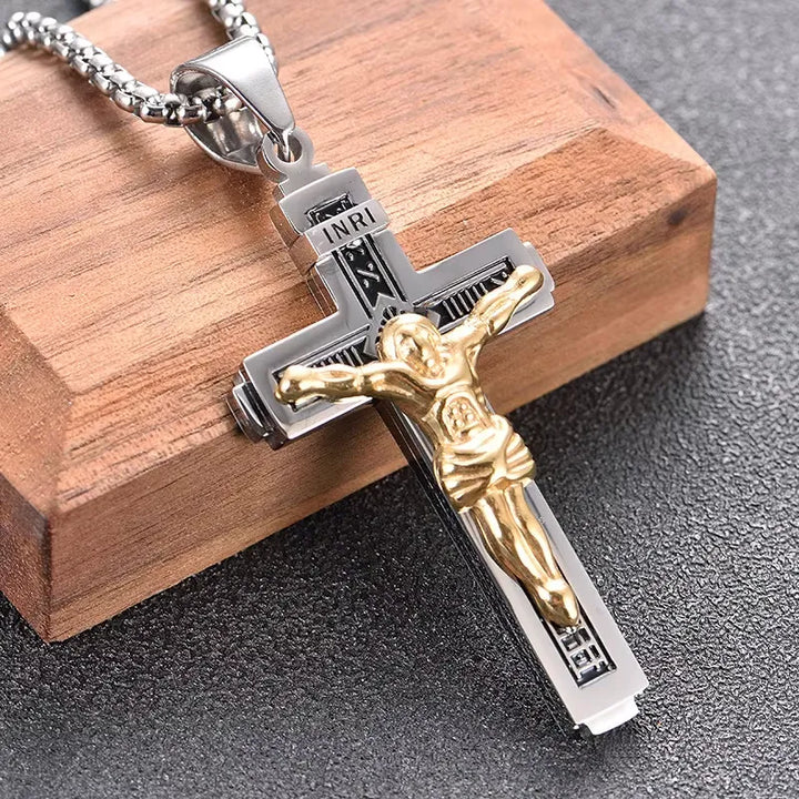 BlessingTree Stainless Steel Crucifix Necklace INRI Jesus Cross Pendant