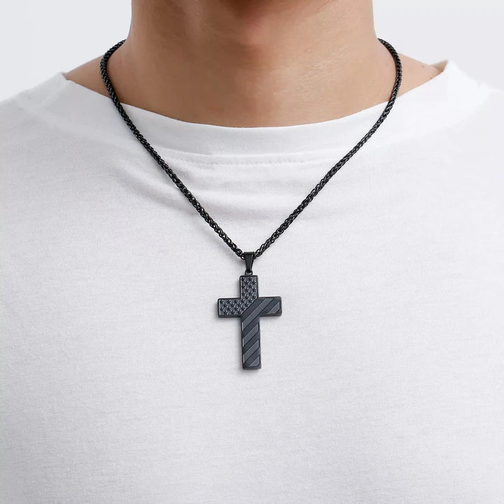 BlessingTree Black Stainless Steel Inspirational Quote Pendant Necklace 24 Inch Flag Motif