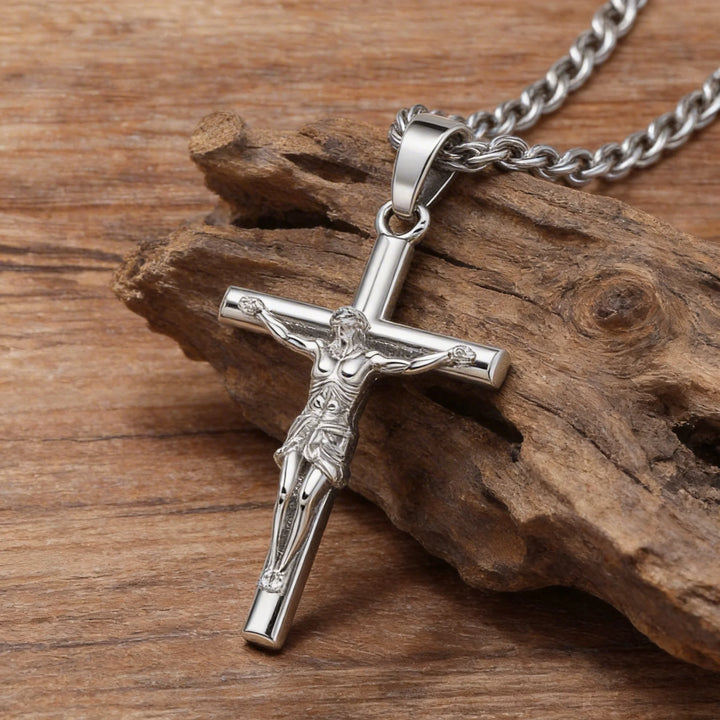 BlessingTree Gold Crucifix Pendant Necklace 18K Gold Plated Rope Chain Catholic Jesus Cross