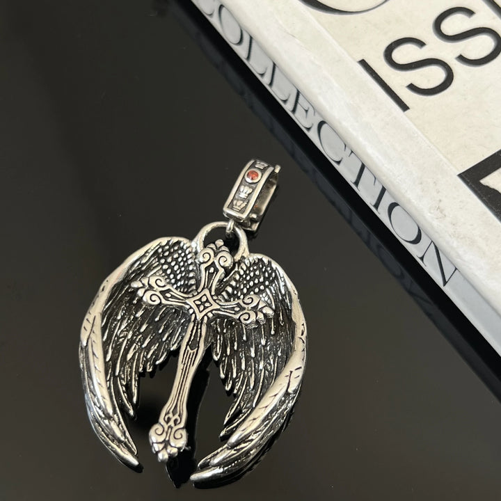 BlessingTree Silver Plated Winged Cross Pendant Necklace 20 Inch Christian Jewelry