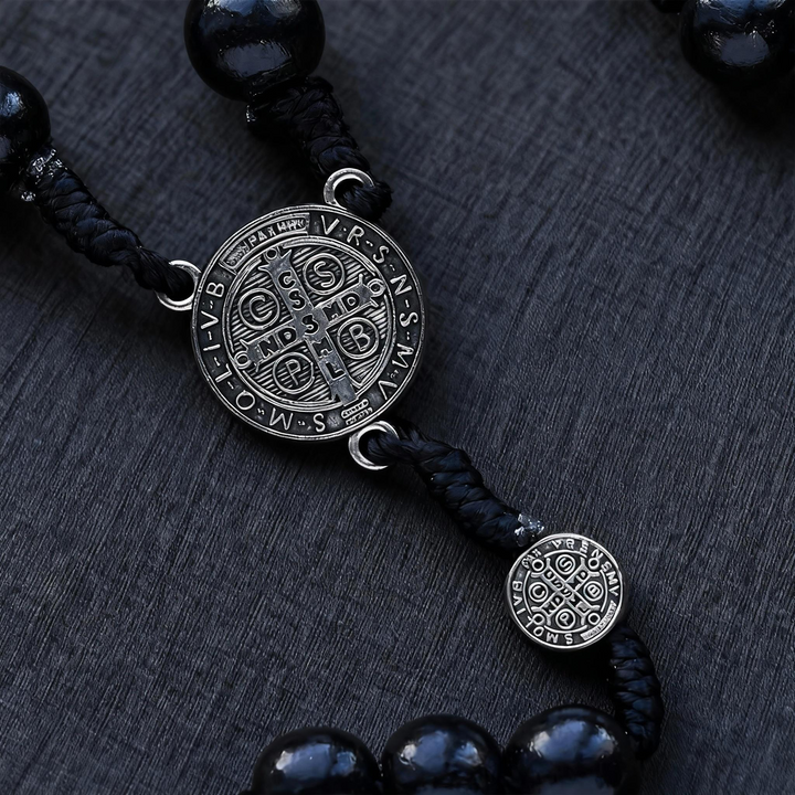 BlessingTree St. Benedict Wooden Rosary Necklace for Daily Prayer