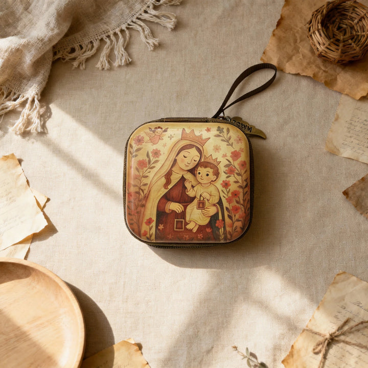 BlessingTree Square Hand-Painted Rosary Storage Case