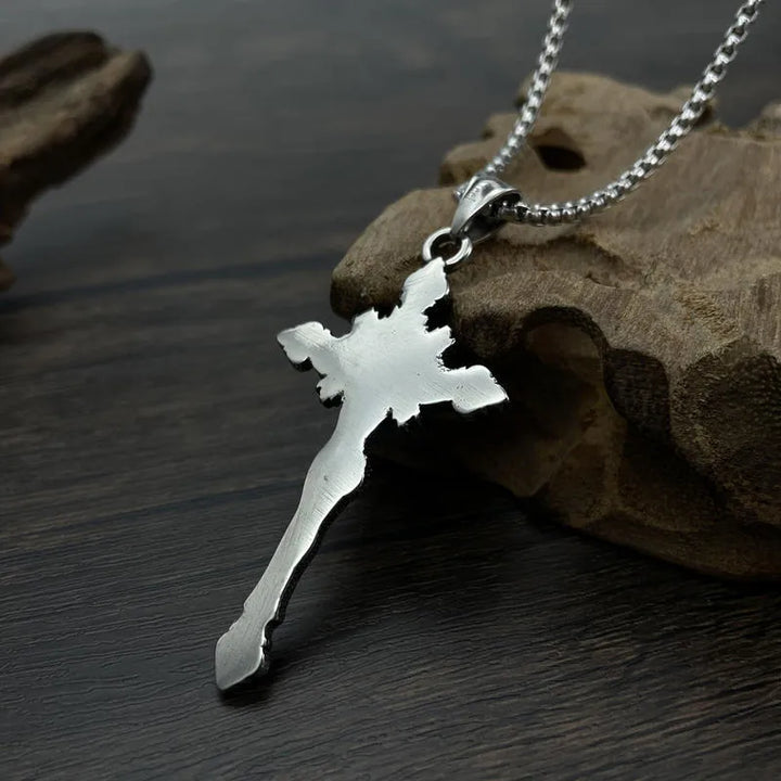 BlessingTree Stainless Steel INRI Crucifix Necklace with Jesus Figure Catholic Cross Pendant