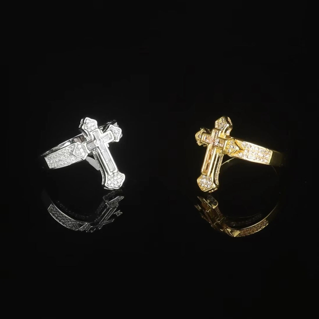 BlessingTree Cross Shaped Ring Zircon Stone Gold/Silver Plated Christian Jewelry