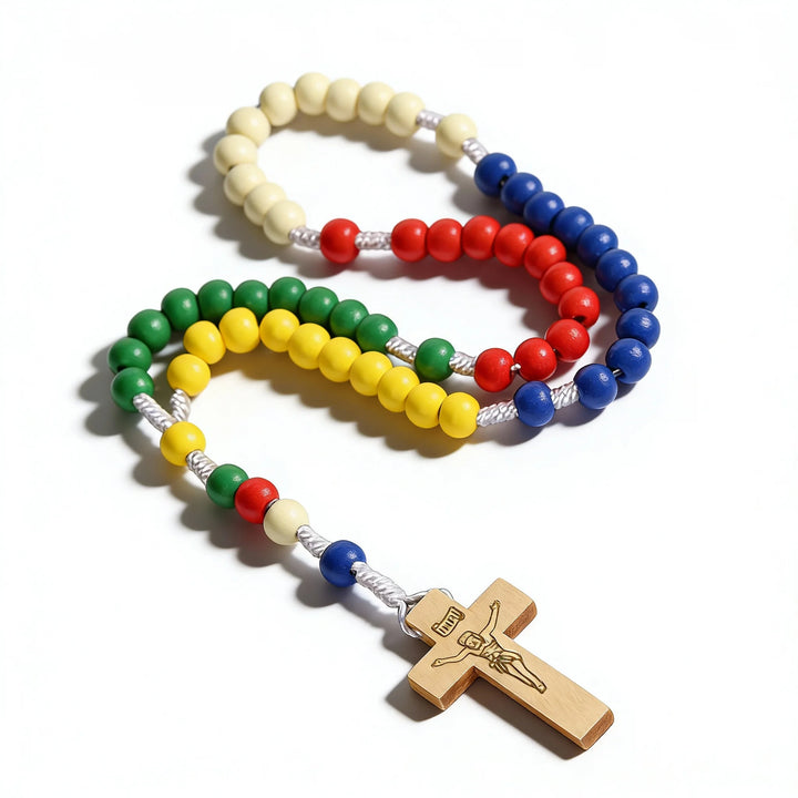 BlessingTree Kids Wooden Rosary, Colorful Wood Beads with Cross for Prayer, First Communion and Baptism Gift