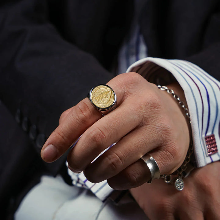 BlessingTree St. Benedict Medal Titanium Steel Ring with PAX Inscription