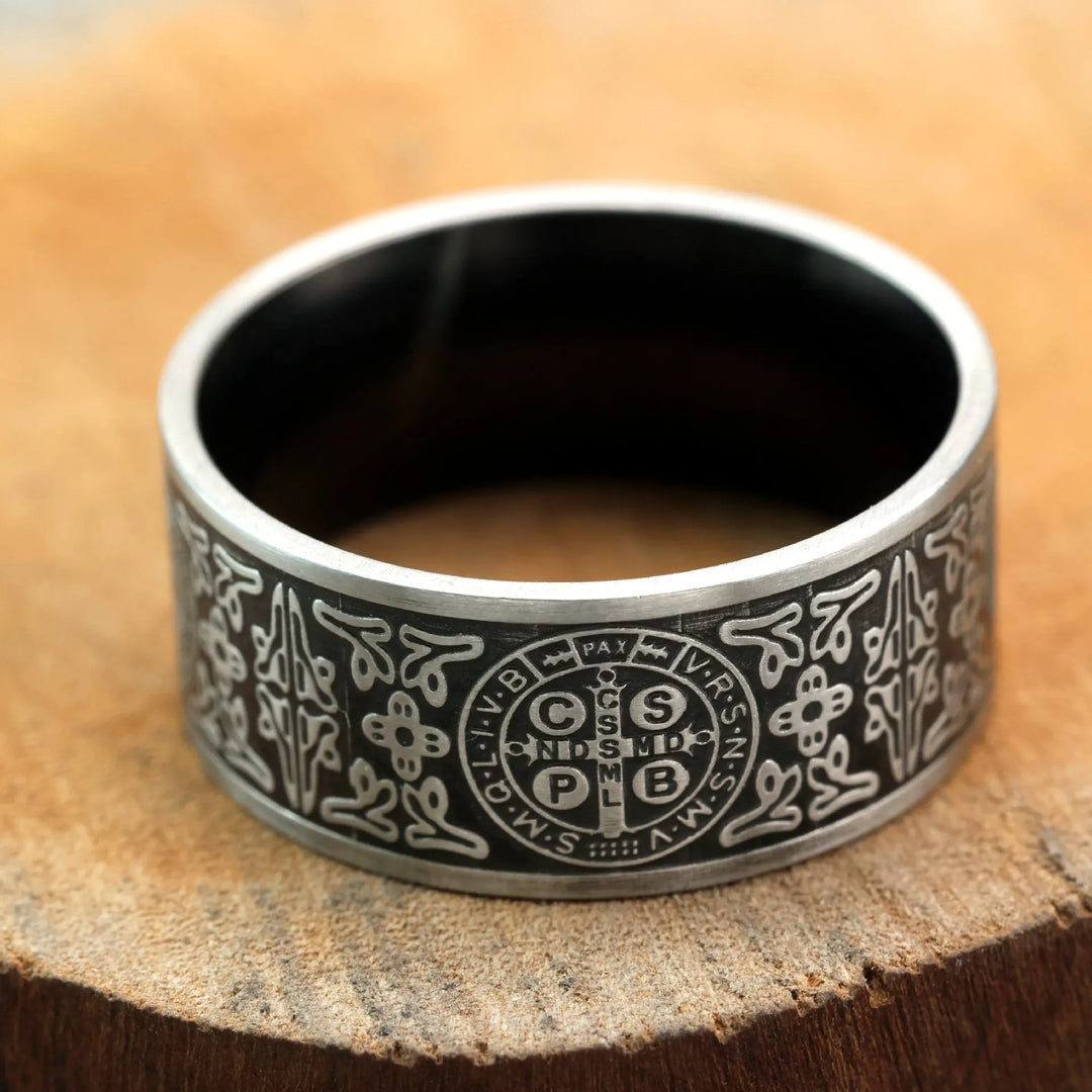 BlessingTree St Benedict Medal Ring Stainless Steel Catholic Protective Ring