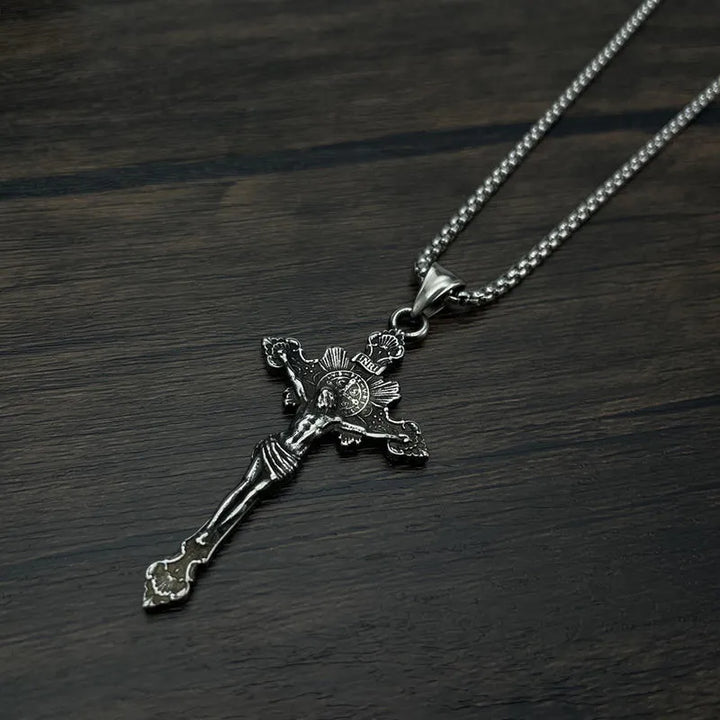 BlessingTree Stainless Steel INRI Crucifix Necklace with Jesus Figure Catholic Cross Pendant