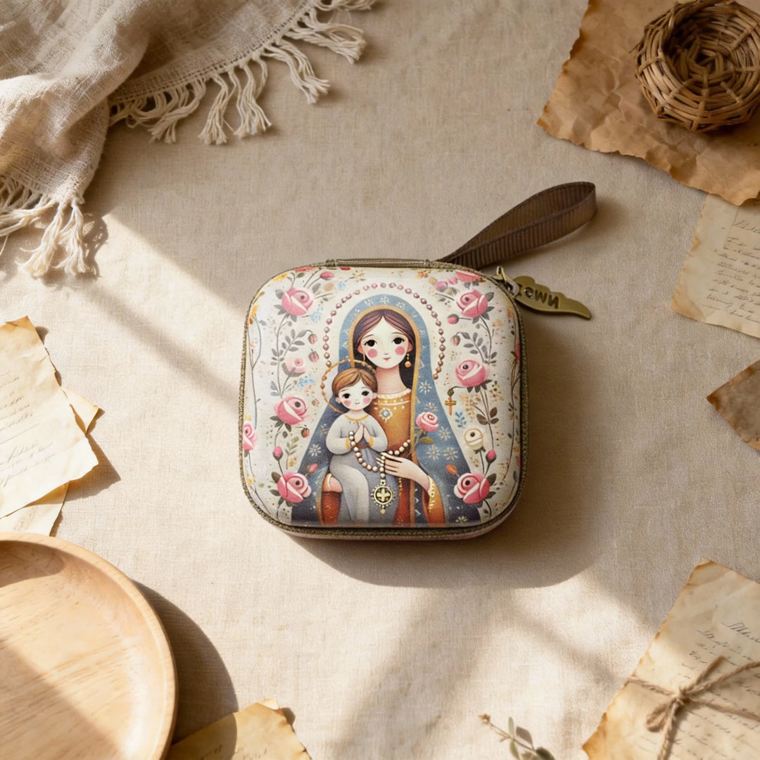 BlessingTree Square Hand-Painted Rosary Storage Case