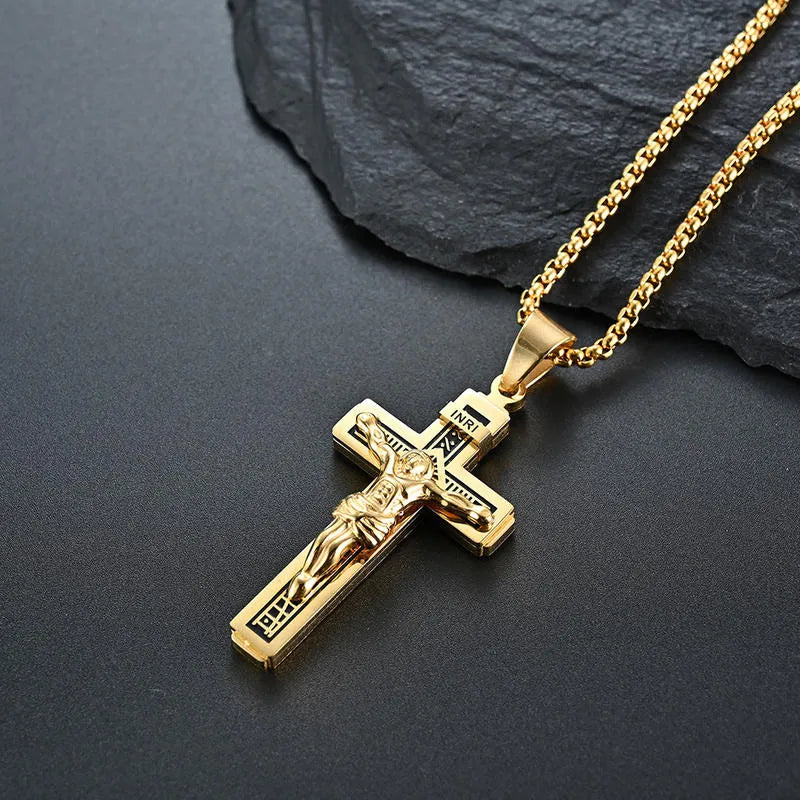 BlessingTree Stainless Steel Crucifix Necklace INRI Jesus Cross Pendant