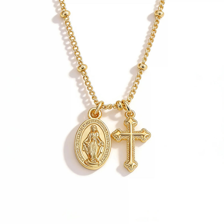 Dainty Virgin Mary Cross Necklace Catholic Miraculous Medal Necklace for Women Baptism Gift