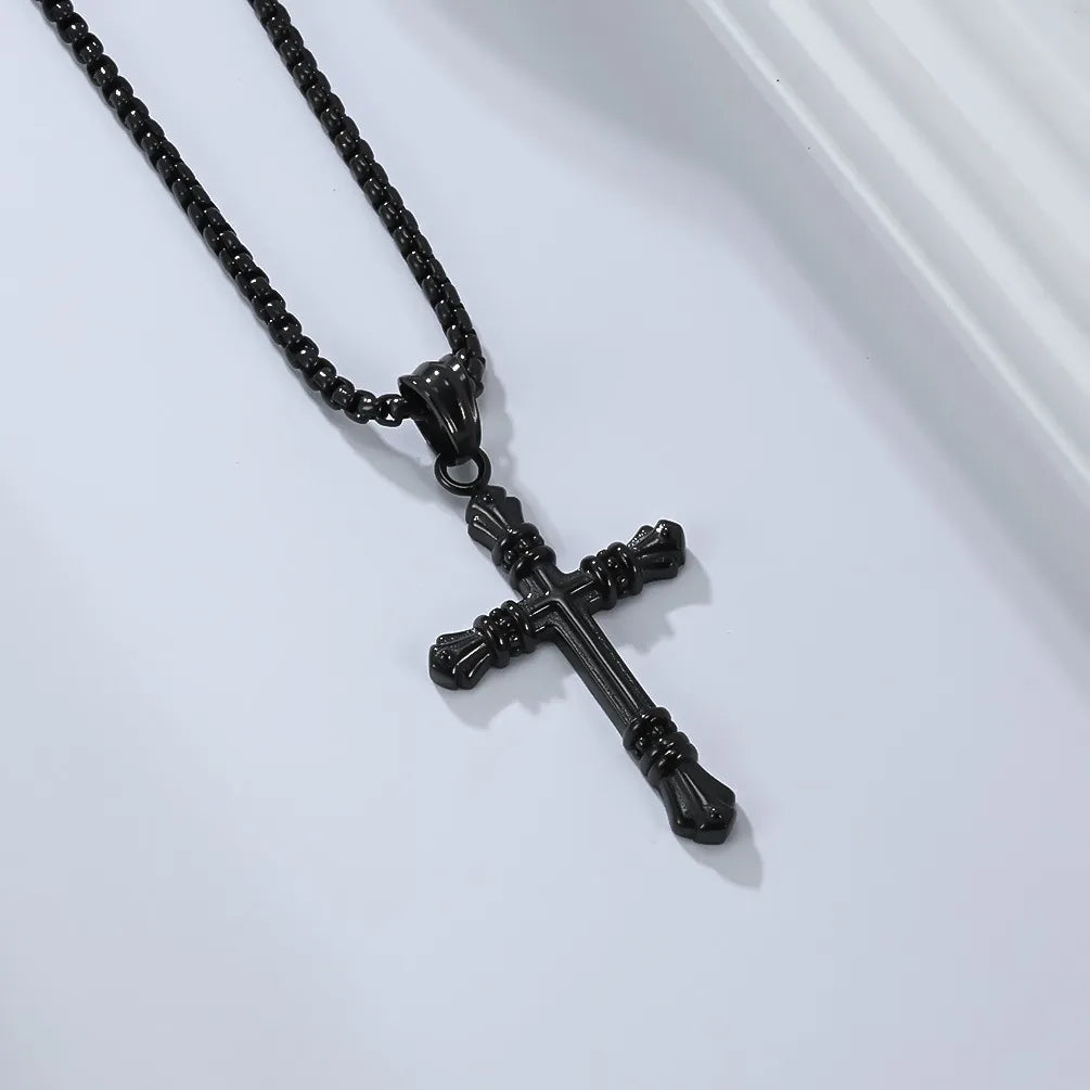 BlessingTree Stainless Steel Cross Pendant Necklace Gold Silver Black