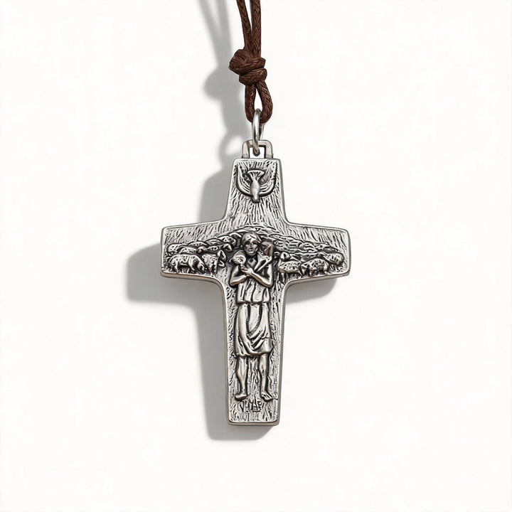 BlessingTree Good Shepherd Crucifix Necklace Pendant with Silver Tone Finish