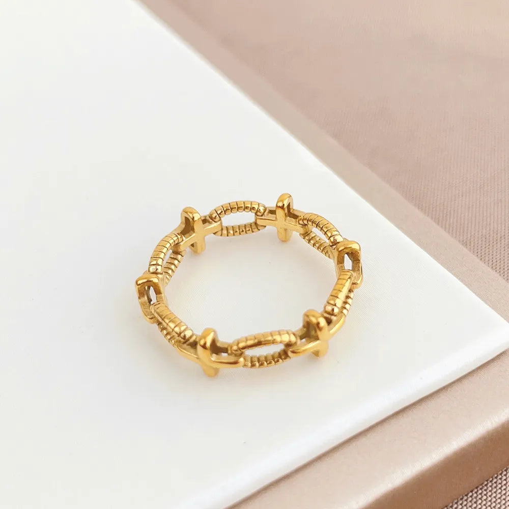 BlessingTree Hollow Cross Geometric Ring Gold Plated Titanium Steel