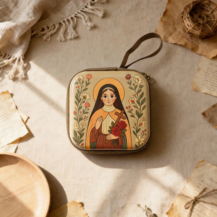 BlessingTree Square Hand-Painted Rosary Storage Case