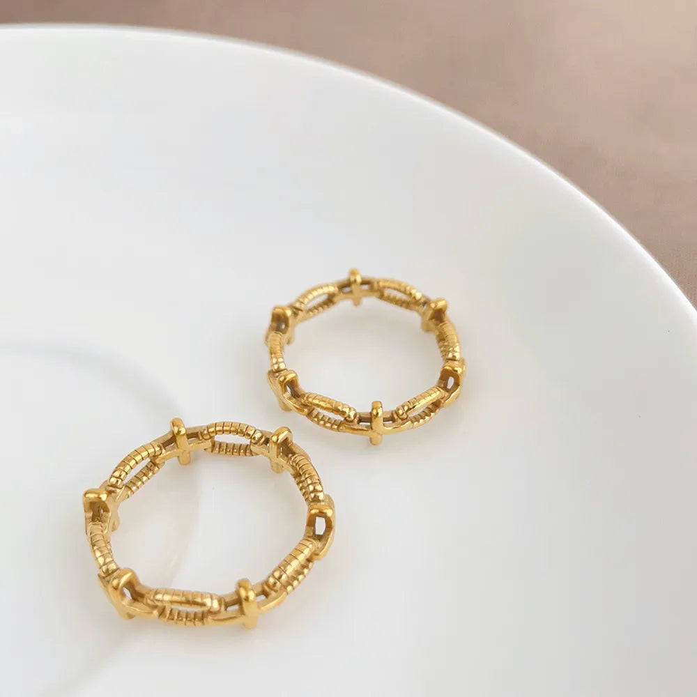 BlessingTree Hollow Cross Geometric Ring Gold Plated Titanium Steel