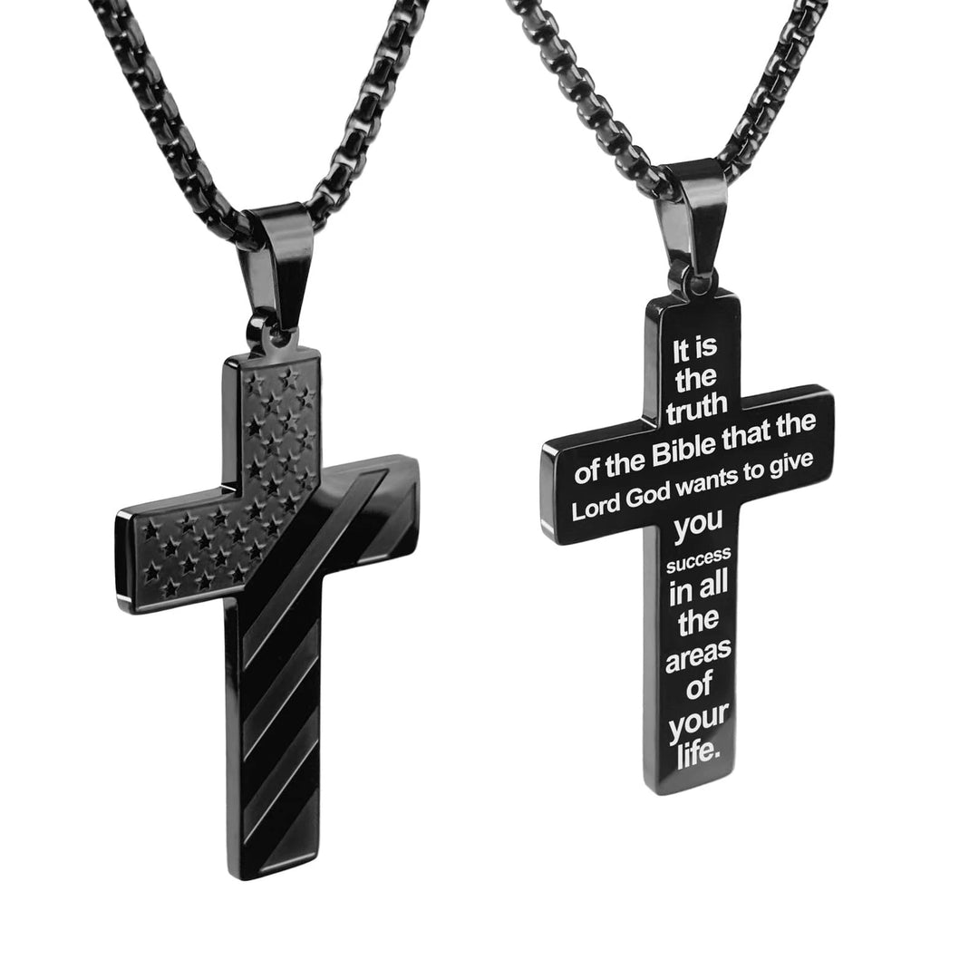 BlessingTree Black Stainless Steel Inspirational Quote Pendant Necklace 24 Inch Flag Motif