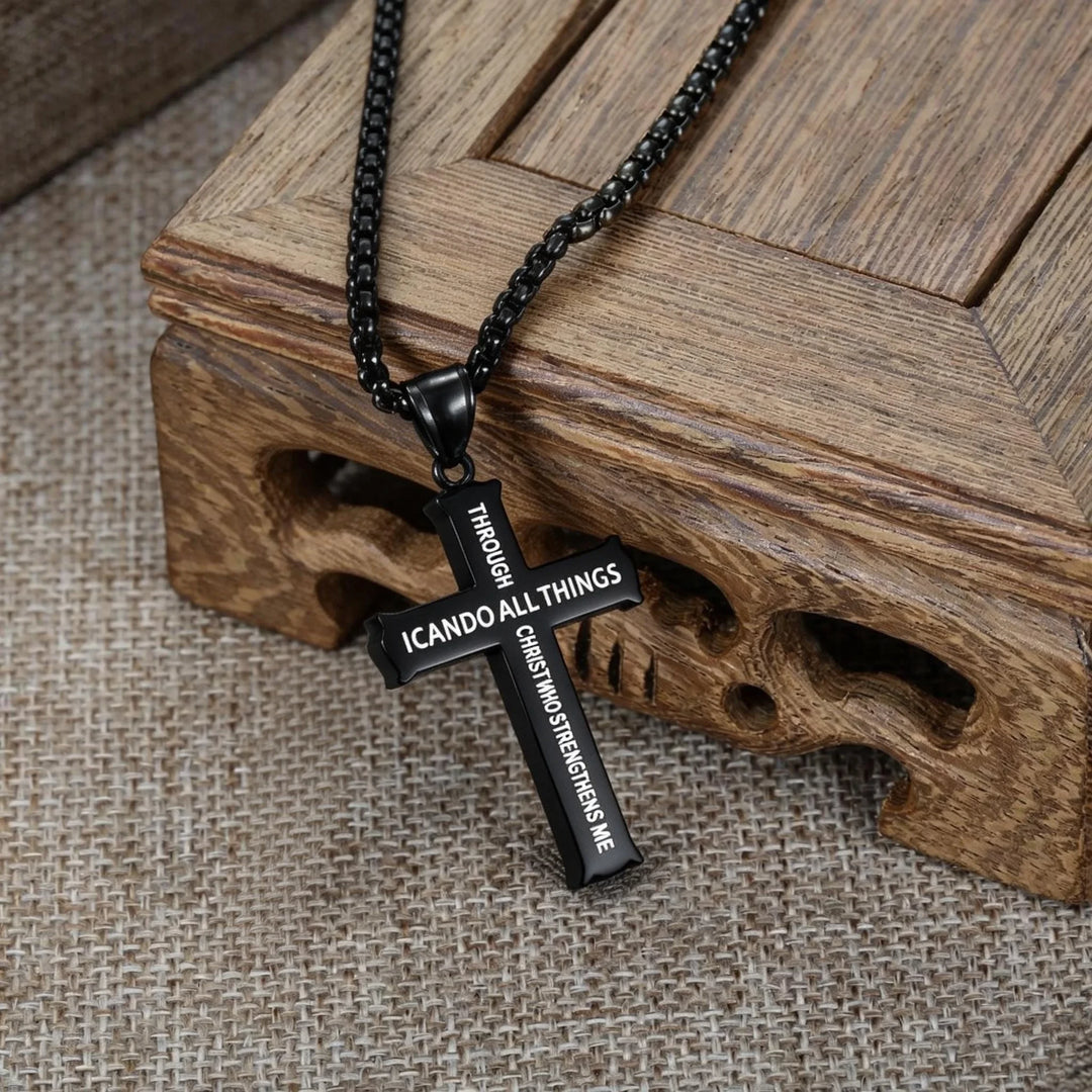 BlessingTree Philippians 4:13 Cross Pendant Necklace Stainless Steel Scripture Christian