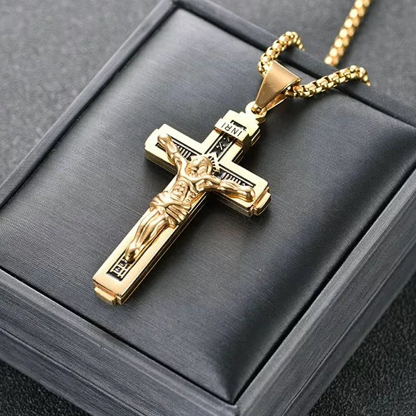 BlessingTree Stainless Steel Crucifix Necklace INRI Jesus Cross Pendant