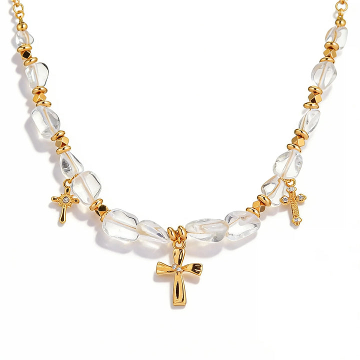 BlessingTree Vintage Zircon Cross Beaded Necklace with Crystal Chips
